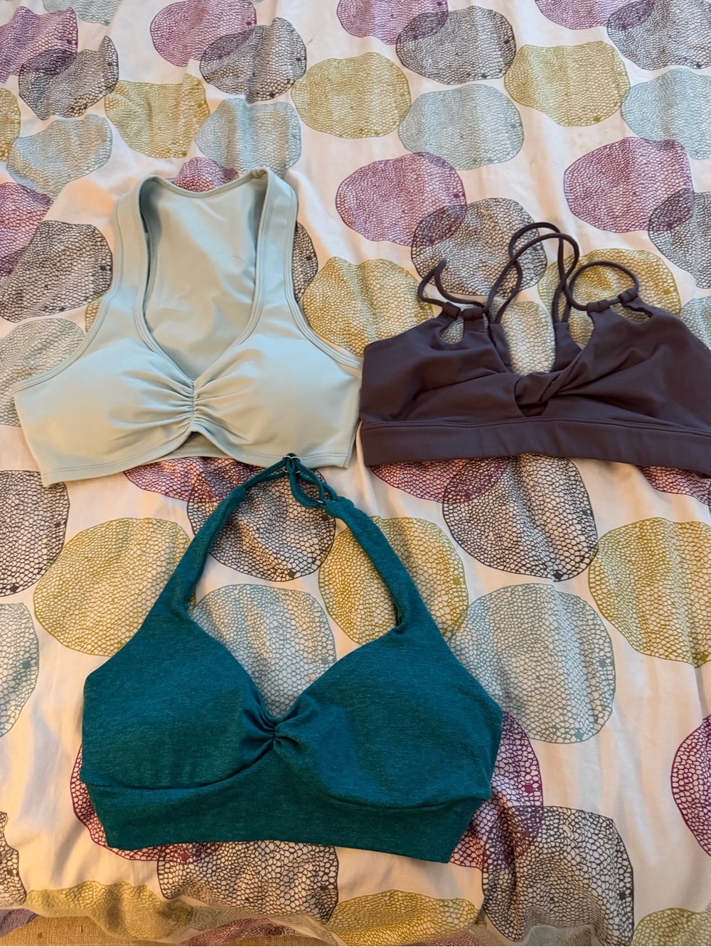 Bombshell Sportswear Bralette Trio in Sage, Charcoal, Teal